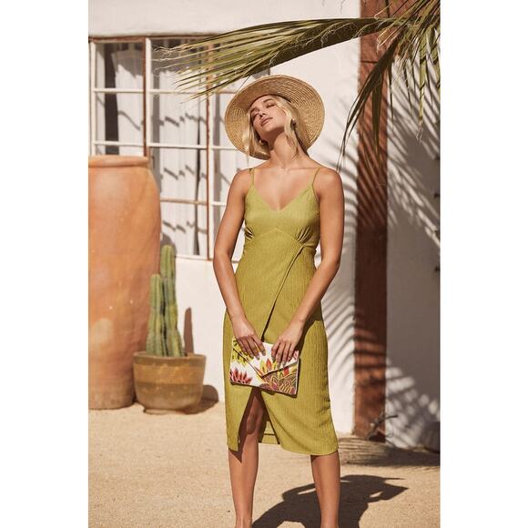 Lulus Green Faux Wrap Midi Dress - Picture 3 of 10